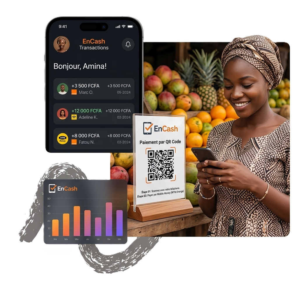 Plaque QR Code EnCash installée chez un marchand